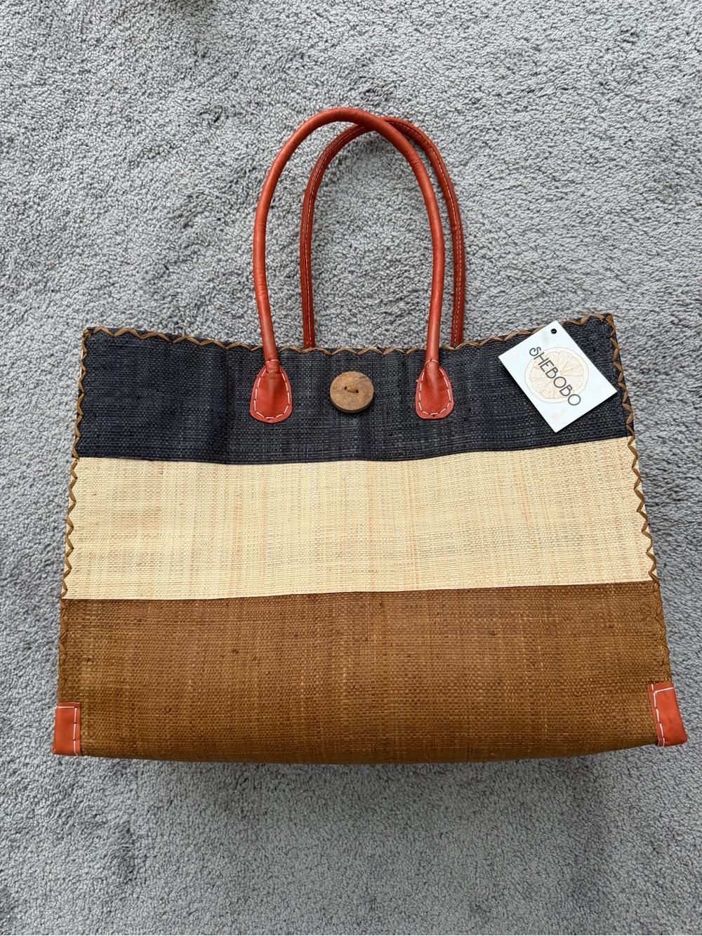 Shebobo Zafran 3 Tone Color Block Raffia Straw Bag
